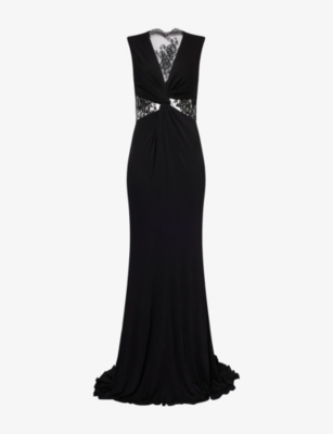 Roberto Cavalli Womens Nero Cut-out Lace-panel Woven Gown In Black