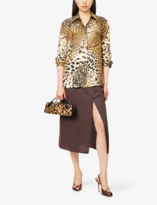 ROBERTO CAVALLI: Animal-Print Long-Sleeves Silk Shirt