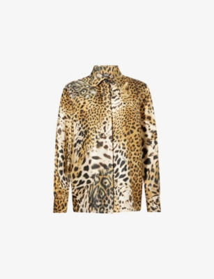 ROBERTO CAVALLI: Animal-Print Long-Sleeves Silk Shirt