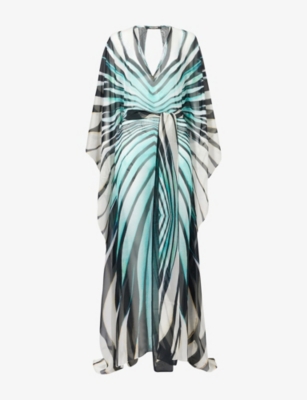 Womens Roberto Cavalli Belted Plunge-V-Neck Silk Kaftan