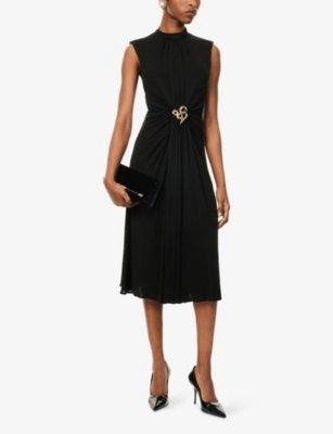 ROBERTO CAVALLI: Gathered High Neck Woven Midi Dress