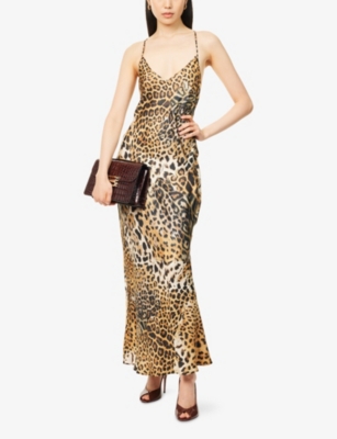 ROBERTO CAVALLI: Animal-Print Open-Back Silk Maxi Dress