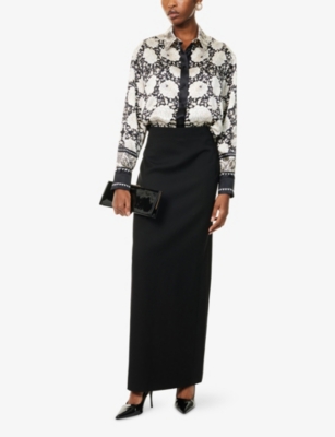 ROBERTO CAVALLI: Flora-Print Long-Sleeve Silk Shirt