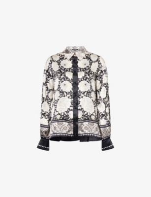 ROBERTO CAVALLI: Flora-Print Long-Sleeve Silk Shirt