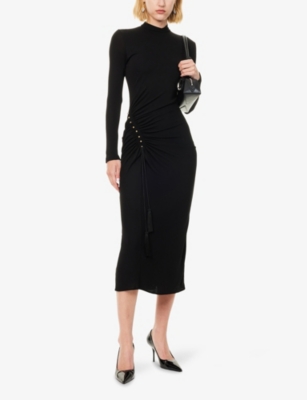 ROBERTO CAVALLI: Zip-Front Bodycon Woven Midi Dress