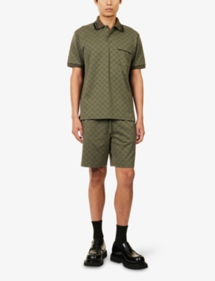 GUCCI: Logo-Print Jacquard Woven Polo Top