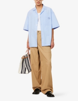 GUCCI: Logo-Embroidered Short-Sleeve Cotton Shirt