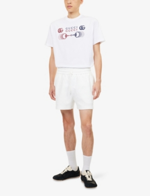 GUCCI: Embossed Monogram-Print Relaxed-Fit Cotton Blend Shorts
