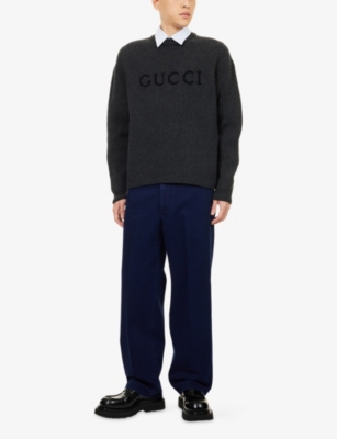 Gucci Logo-embroidered Ribbed Sweater In Gray