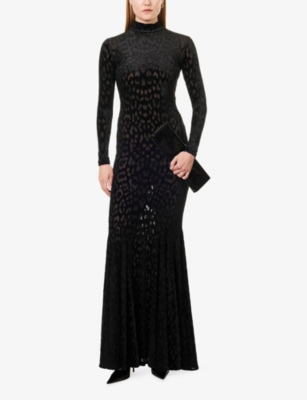 Roberto Cavalli Womens Nero Leopard Burnout Velvet Maxi Dress In Black