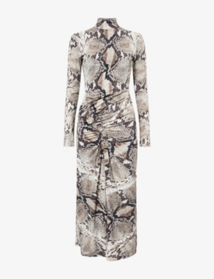 Roberto Cavalli Womens Roccia Long-sleeves Ruched Stretch-woven Midi  Dress In Neutral