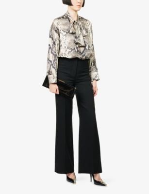 Roberto Cavalli Womens Roccia Long-sleeves Printed Silk Shirt In Brown