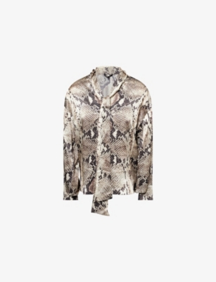 Roberto Cavalli Womens Roccia Long-sleeves Printed Silk Shirt In Brown