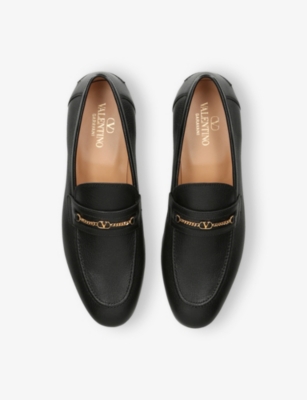 Valentino Garavani Men Vlogo Signautre Leather Loafers In Black