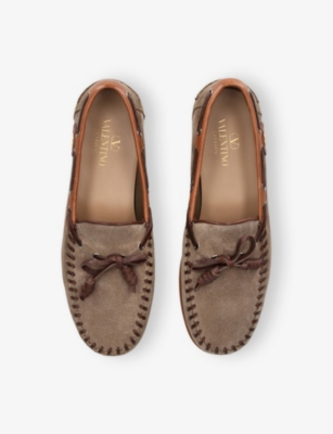 Valentino Palm Avenue Suede And Leather Loafers In Brown