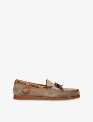 Valentino Palm Avenue Suede And Leather Loafers In Brown