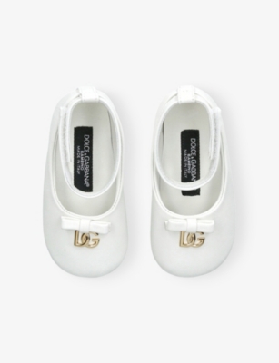 Dolce & Gabbana White Baby Branded Patent-leather Ballet Flats Eur 20 / 4 Uk In White