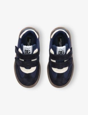 Dolce & Gabbana Blue/dark Kids' Logo-patch Suede And Mesh Trainers Eur 20 / 4 Uk In Blue