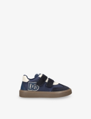 Dolce & Gabbana Blue/dark Kids' Logo-patch Suede And Mesh Trainers Eur 20 / 4 Uk In Blue