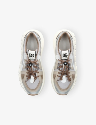 Dolce & Gabbana White/oth Kids' Branded Leather And Mesh Trainers Eur 37 / 4 Uk In White
