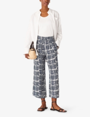 Whistles Womens Abstract-print Cropped Woven Trousers Blue In Blue