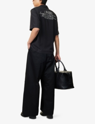 Amiri Mens Black Spirit Logo-patch Woven Bowling Shirt In Black
