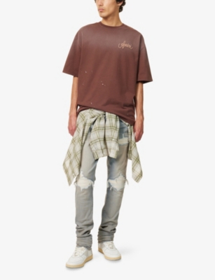 Amiri Mens Walnut Brown Design Studio Embroidered Cotton T-shirt In Brown