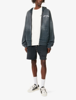 Amiri Mens Black Embroidered-logo Bleached Cotton-jersey Shorts In Blue