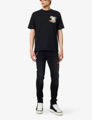 Amiri Black T-shirt With Logo Print And Graphic Design In Black