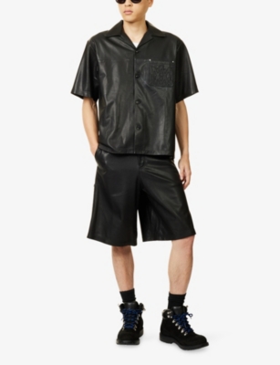 Amiri Short Sleeve Leather Jacket With Chest Pocket In Black