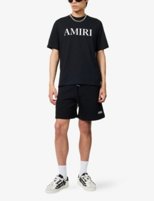 Amiri Black Crewneck T-shirt With Logo Lettering Print On The Front In Cotton Man