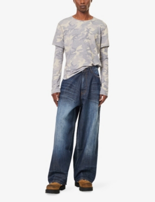 Jaded London Mens Uncancellable Xl Colossus Wide-leg Denim-blend Jeans Indigo In Blue