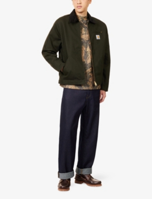 Carhartt Mens Olive / Black Detroit Logo-patch Cotton Jacket Xl In Brown