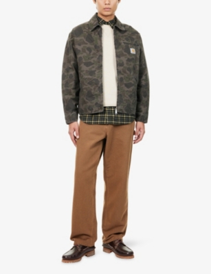 Carhartt Ip Mens Duck Detroit Camo-print Denim Jacket Camo Green / Porphyry In Brown