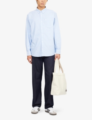 Carhartt Mens Cassel Bleach / White Cassel Striped Cotton Shirt In Blue