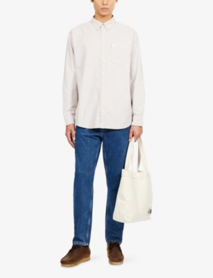 Carhartt Mens Cassel Peanut / White Cassel Striped Long-sleeve Cotton Shirt In White