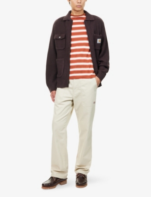 Carhartt Ip Mens Chore Logo-patch Knitted Wool-blend Cardigan Palisander In Brown