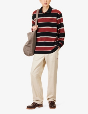 Carhartt Mens Malone Dark Brick Malone Striped Cotton Rugby Shirt In Multi