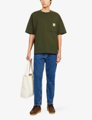 Carhartt Mens Olive Work Pocket Logo-embroidered Cotton-jersey T-shirt In Green