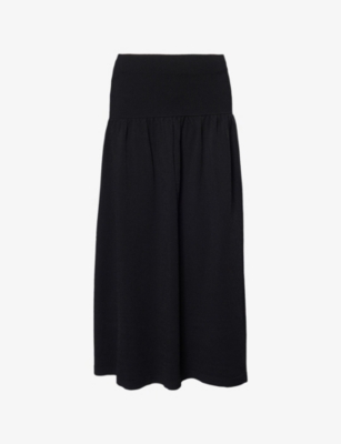 Vince Womens Black Pleated High-waist Knitted Midi Skirt