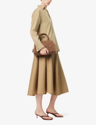VINCE: High-Waist Flared Stretch-Cotton Midi Skirt