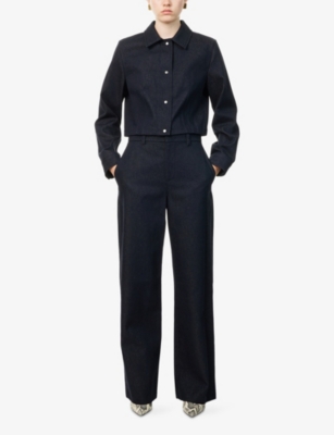 Vince Womens Deep Indigo High-rise Wide-leg Denim Trousers In Purple