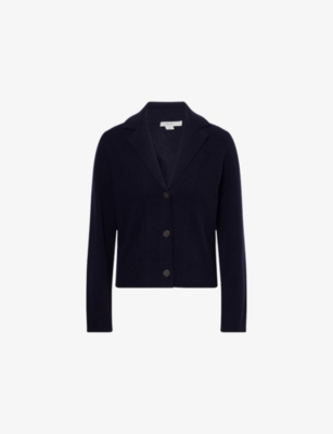 Vince Womens Coastal Lapel-collar Short-sleeves Stretch-wool Blend Cardigan In Blue