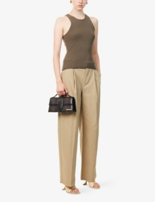 Vince Womens Fawn Pleated Straight-leg Stretch-cotton Trousers In Brown