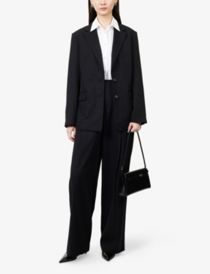 Vince Womens Black Oversized Notched-collar Woven Blazer In Black