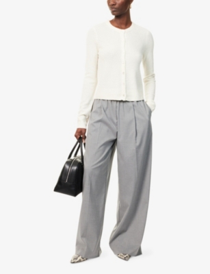 Vince Womens Off White Boucle Round-neck Stretch-silk Blend Cardigan In White