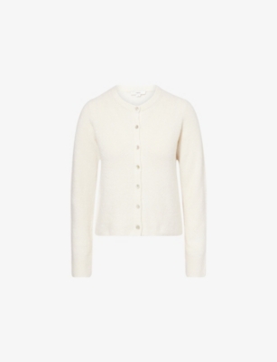 Vince Womens Off White Boucle Round-neck Stretch-silk Blend Cardigan In White