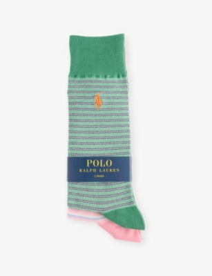 POLO RALPH LAUREN: Logo-Embroidered Pack-Of-Two  Striped Stretch-Cotton Socks