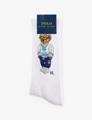 POLO RALPH LAUREN: Bear-Intarsia Ribbed Stretch-Cotton Crew Socks