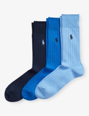 POLO RALPH LAUREN: Logo-Embroidered Pack-Of-Three Stretch-Woven Crew Socks